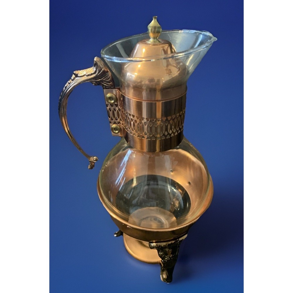 Princess House Copper Coffee Tea Pot Carafe Warming Stand 14" Tall